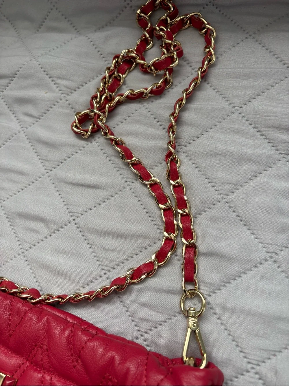 Valentino By Mario Valentino Quilted Red Crossbody with Gold Chain